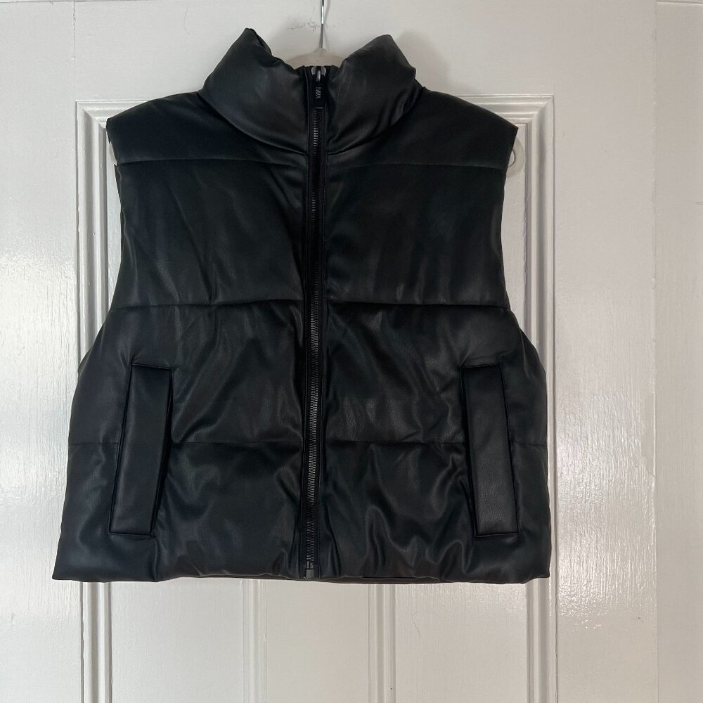 ZARA Faux Leather Puffer Vest - Black